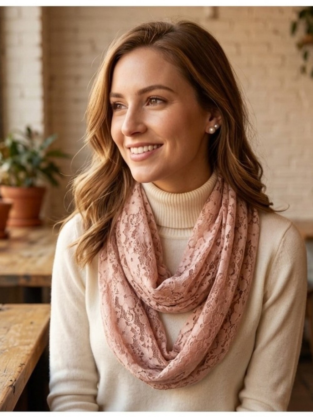 Pink Lace Infinity Scarf Dusty Rose Pastel Pink
